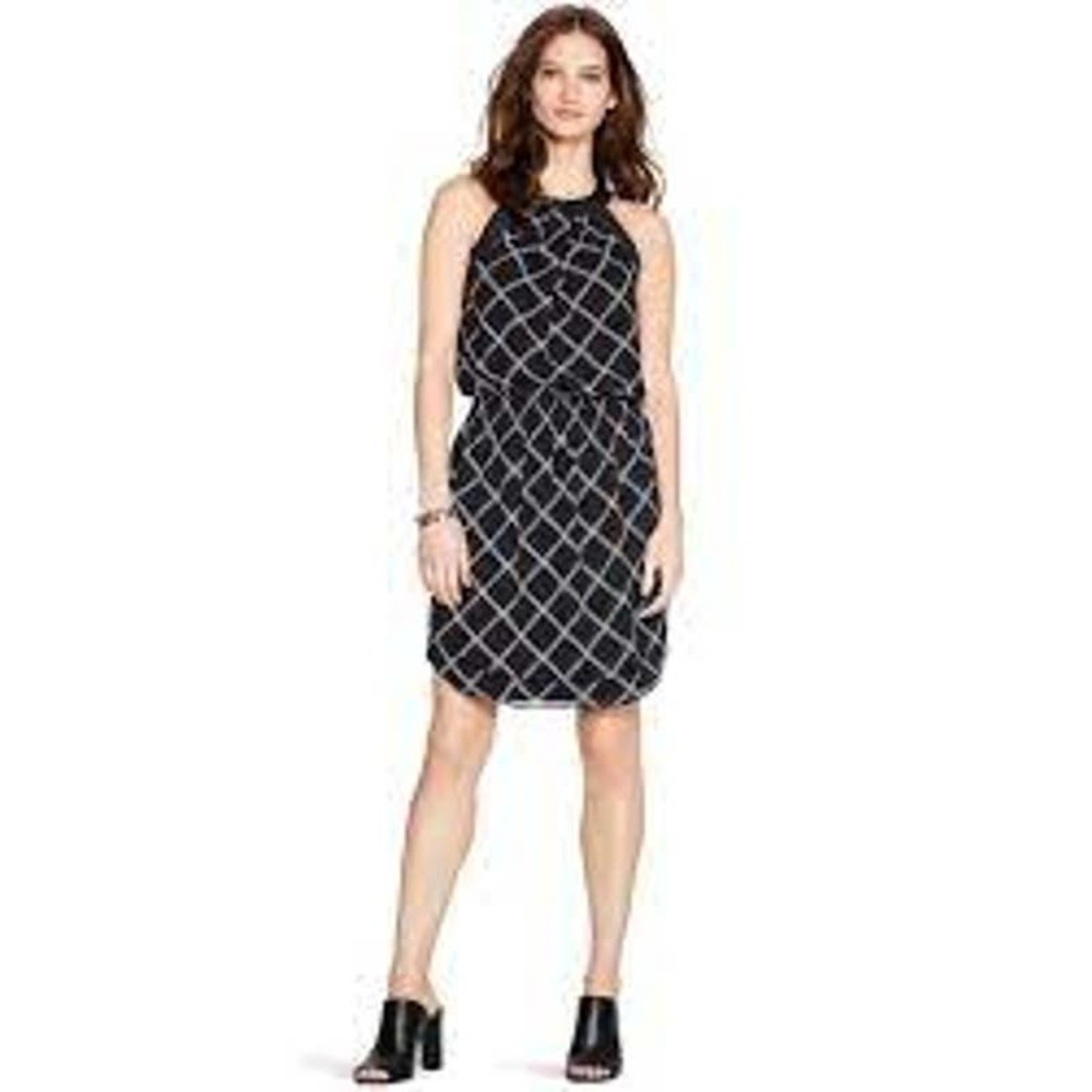 White House Black Market Halter Windowpane Mini Smocked Waist Dress